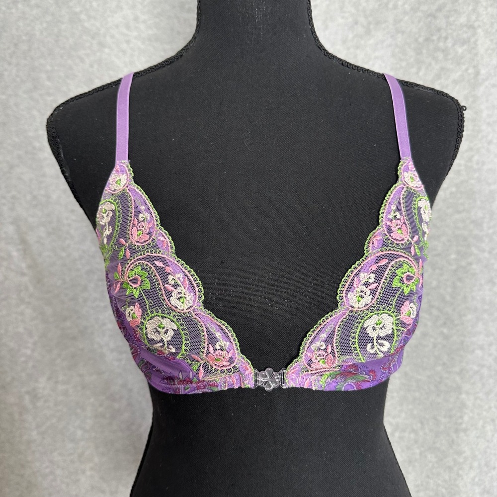 Savage X Fenty Purple Paisley Embroidered Lace Front Closure Racerback Bralette